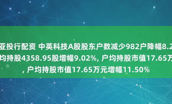 亚投行配资 中英科技A股股东户数减少982户降幅8.27%, 流通A股户均持股4358.95股增幅9.02%, 户均持股市值17.65万元增幅11.50%