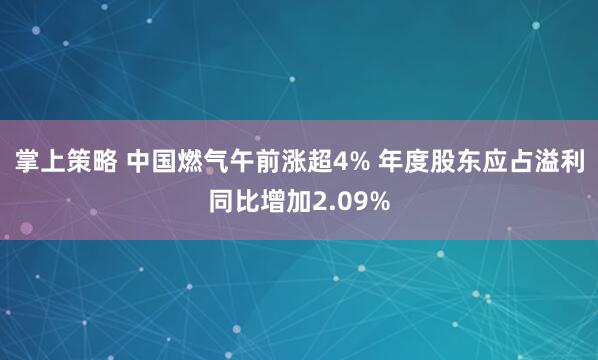 掌上策略 中国燃气午前涨超4% 年度股东应占溢利同比增加2.09%